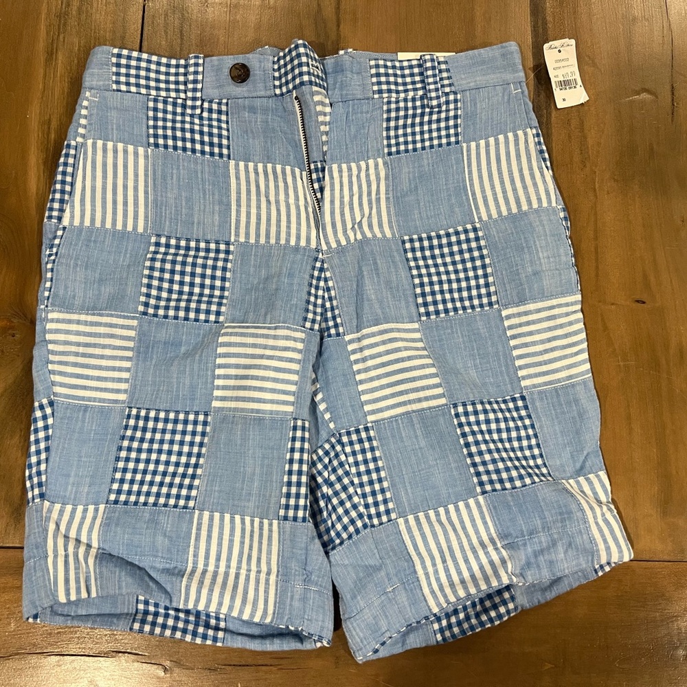 Brooks Brothers NWT Men’s Patchwork Chino Shorts, Size 30W, Blue Patterns